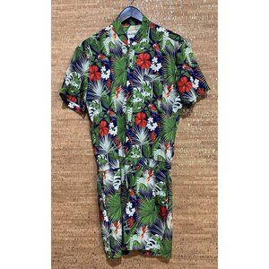 Romper Jack Mens Romper Large Tropical Hawaiian Button Up Pockets Resort
